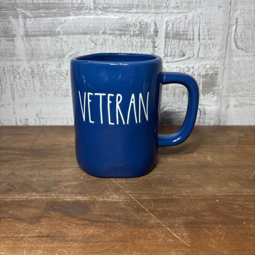 Rae Dunn Veteran Blue Ceramic Mug